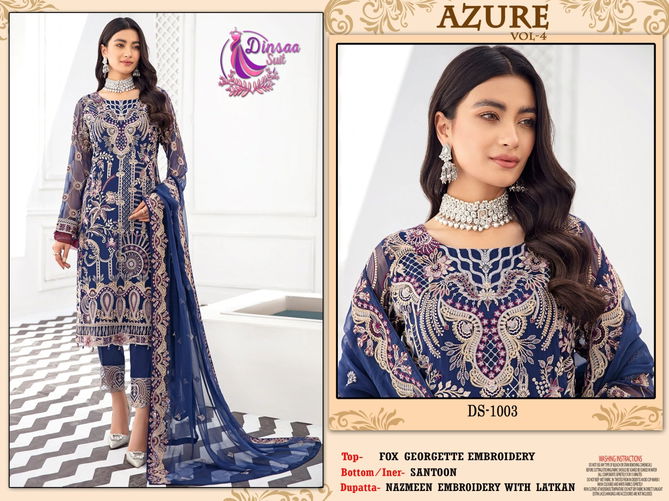 Azure Vol 4 By Dinsaa Georgette Pakistani Suits Catalog
